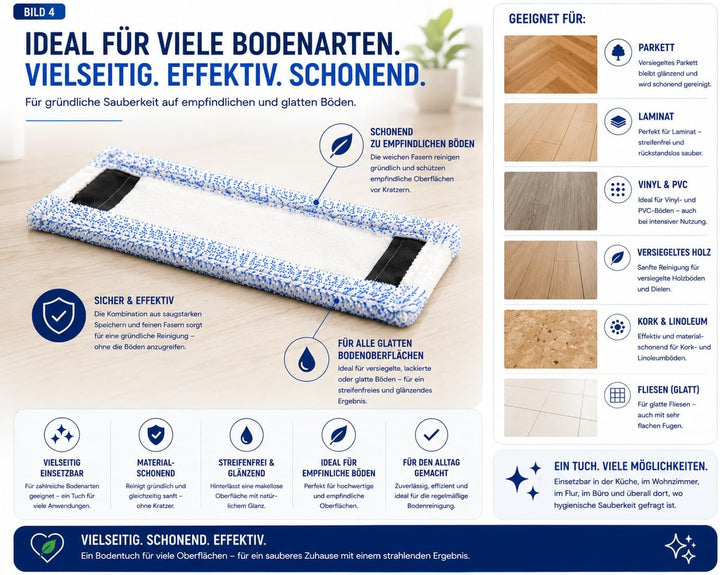 Bodentuch Set WEISSEXTREM und BLAUEXTREM 42 cm kompatibel mit Hara Leifheit und andere