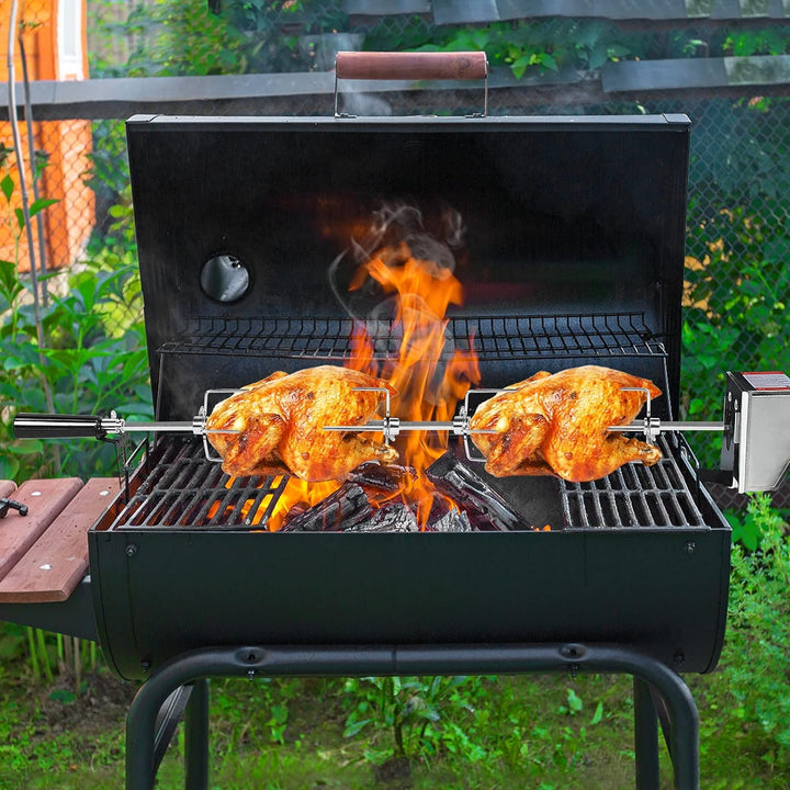HENGMEI Edelstahl Grillspiess Set 107cm BBQ Fleischklammer mit Motor inkl. Fleischnadeln, 220V - 240