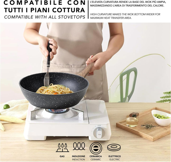 IPEA Antihaft-Pfanne für Nudeln und Frittieren – Induktion und Gasherd – 22 cm – Wok – Antihaft-Pfan
