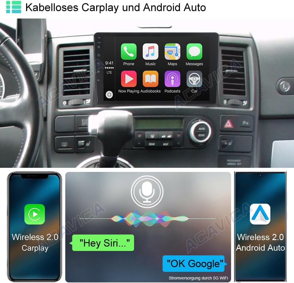 Android 15 Autoradio für VW T5 Multivan 2010–2015 9 Zoll – 8-Kern 4 GB RAM + 64 GB ROM, Kabelloses A