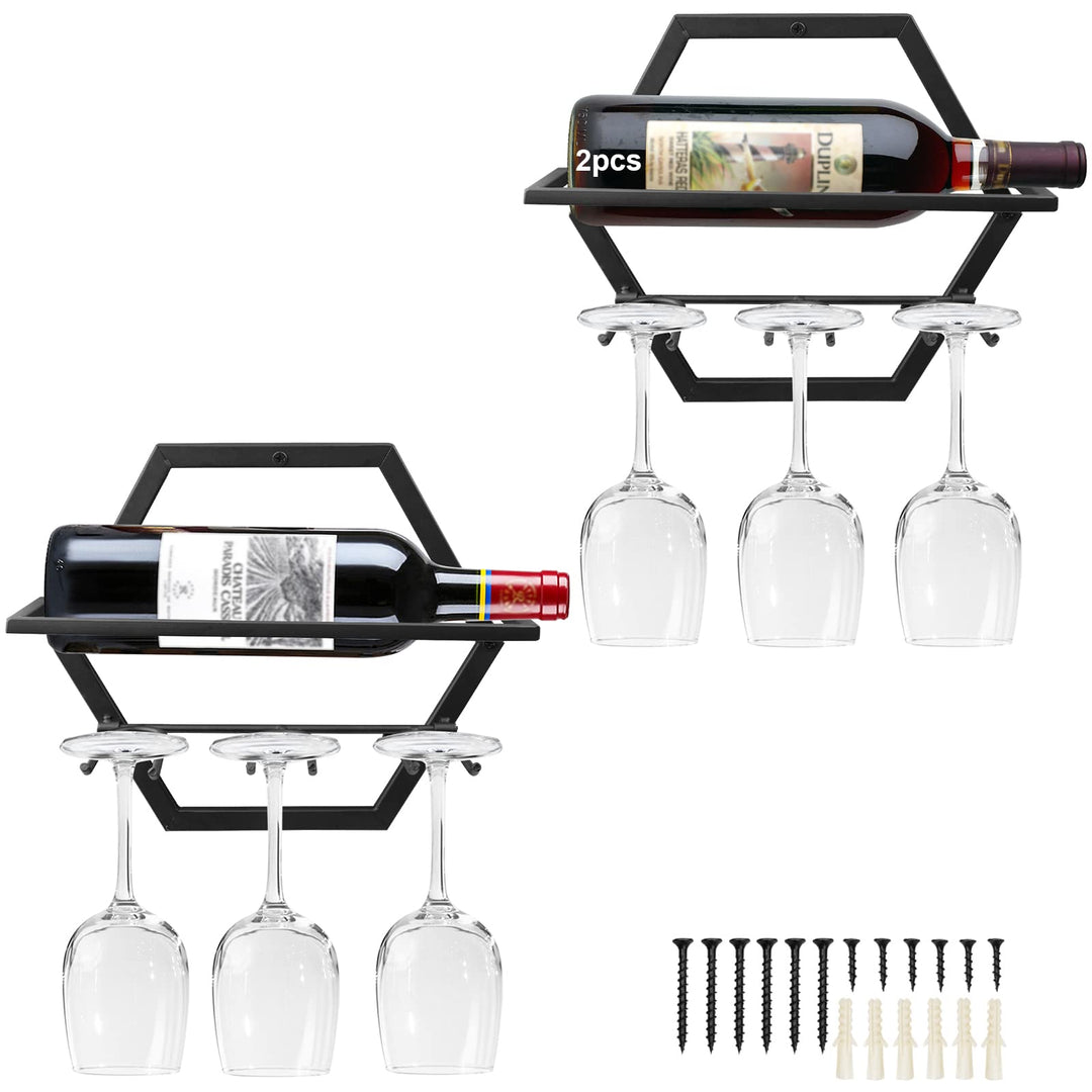 Giyiprpi Metall Wandmontierter Weinhalter Stemware Glass Rack, 2Pcs Hängendes Glas Weinregal Wandbeh