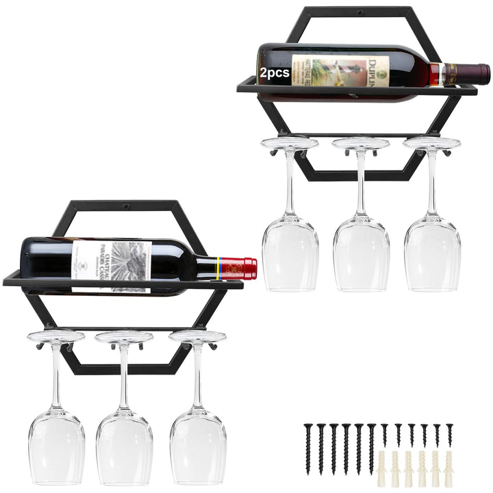 Giyiprpi Metall Wandmontierter Weinhalter Stemware Glass Rack, 2Pcs Hängendes Glas Weinregal Wandbeh
