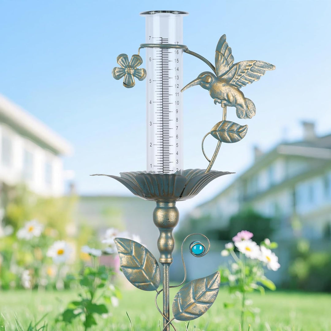 pearlstar Kolibri Regenmesser für Garten, Niederschlagsmesser Garten mit Glaszylinder, Regenmesser F