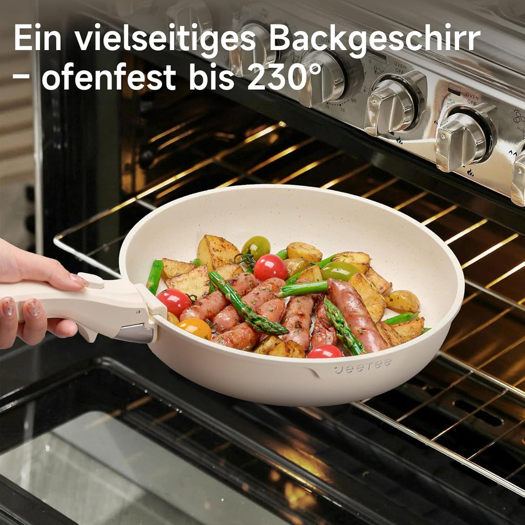 JEETEE Topfset Pfannenset mit abnehmbarem Griff 20-Teilig, Antihaft Topfset Induktion mit Lid, Stape