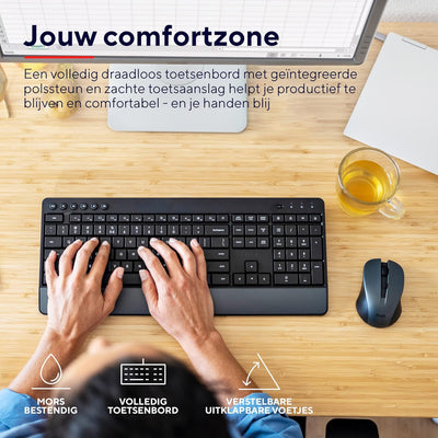 Trust Trezo Tastatur Maus Set Kabellos, NL/US QWERTY Layout, Nachhaltiges Design, Leise und Ergonomi