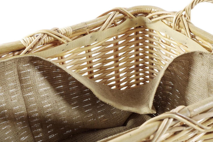 Kobolo Holzkorb für Kaminholz rechteckig natur aus Rattan mit Griffen und