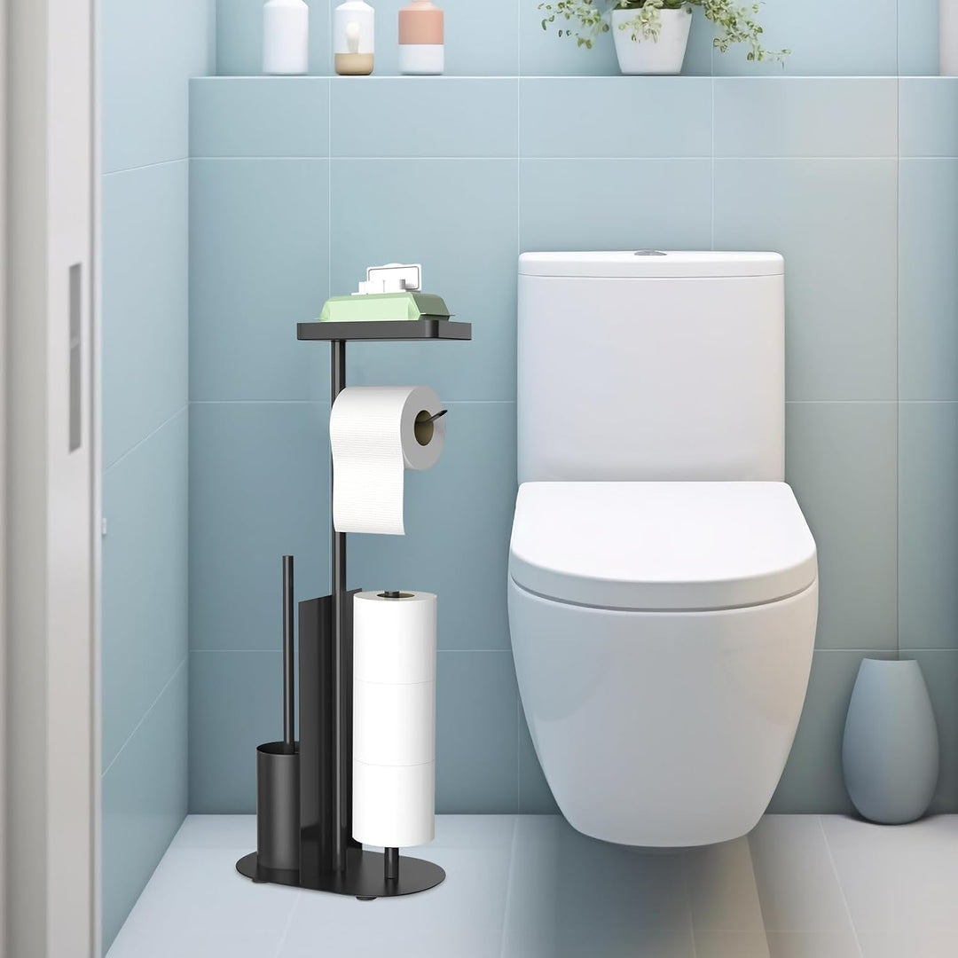 Edelstahl Klopapierhalter Stehend mit Klobürste - mit WC Bürste, Toilettenpapierhalter mit Feuchttüc