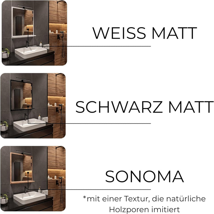 Weiss Badspiegel mit Beleuchtung 4000 K IP44 H:70 x B: 60 cm - Bathroom Mirror - Moderner Badezimmer