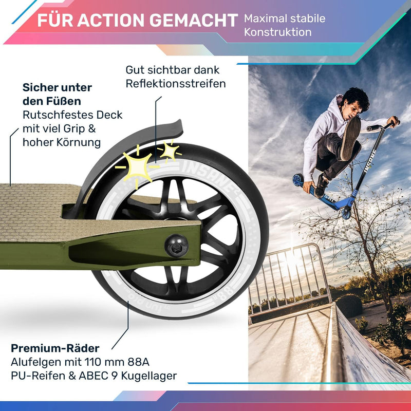 Fun Pro Stunt Scooter Insane2, Stunt Roller mit ABEC 9 Lager, Scooter mit Griptape, 110 mm Rollen mi