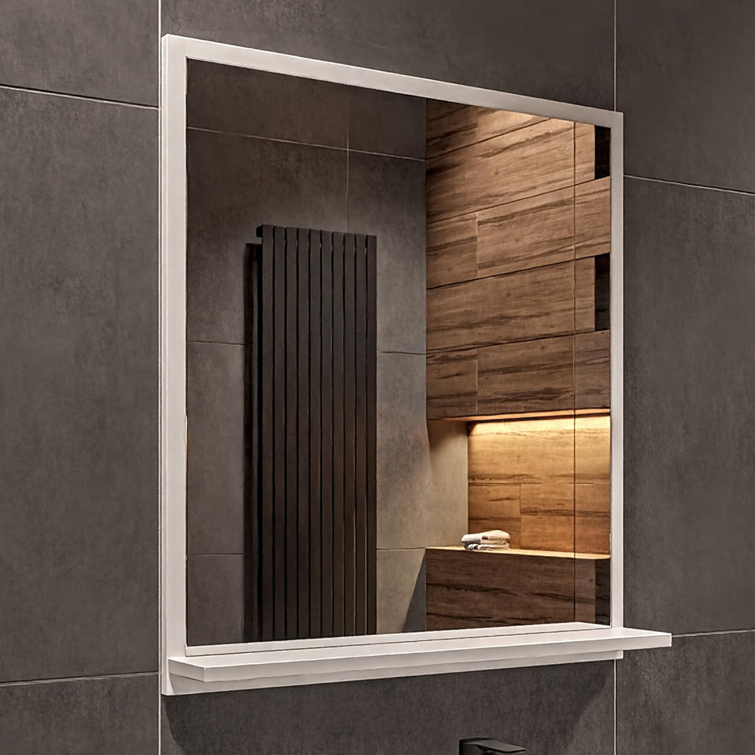 Badspiegel mit Ablage Weiss - H:70 x B: 60 cm - Bathroom Mirror - Moderner Badezimmer Spiegel Rechte