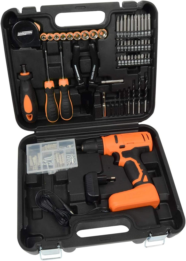 Brüder Mannesmann Akku-Bohrschrauber 8 V inkl. 55-tlg. Set (Bits, Zubehör), kompakt, Li-Ion-Akku, Qu