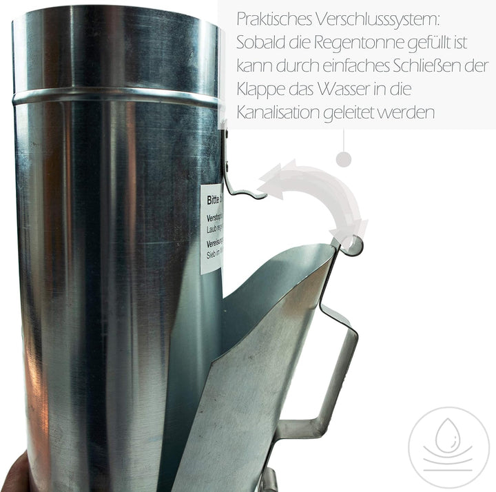 Zink Regenrohrklappe 100 mm mit Edelstahl Sieb - Titanzink Fallrohrklappe als Regenwassersammler, ei