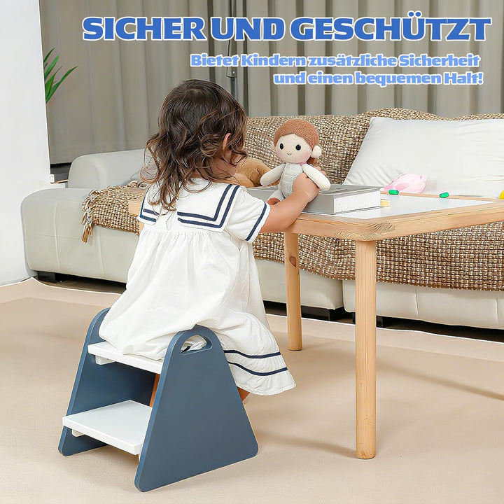 2-stufiger Tritthocker für Kinder aus Naturmaterial, Hocker & Trittstuhl Trittpult, Kindertreppe für
