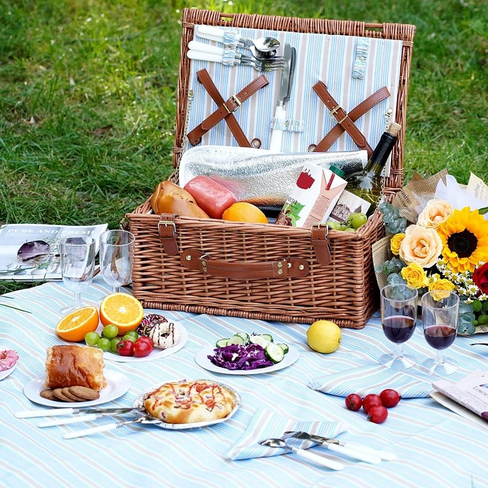 HappyPicnic Wicker Picknickkorb für 4 Personen, Willow Storage Hamper Service Geschenkset für Campin