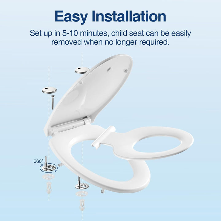 WC Sitz mit Absenkautomatik Oval,Toilettenbrille O, Klobrille Soft Close, Toilettensitz für Bad,Weis
