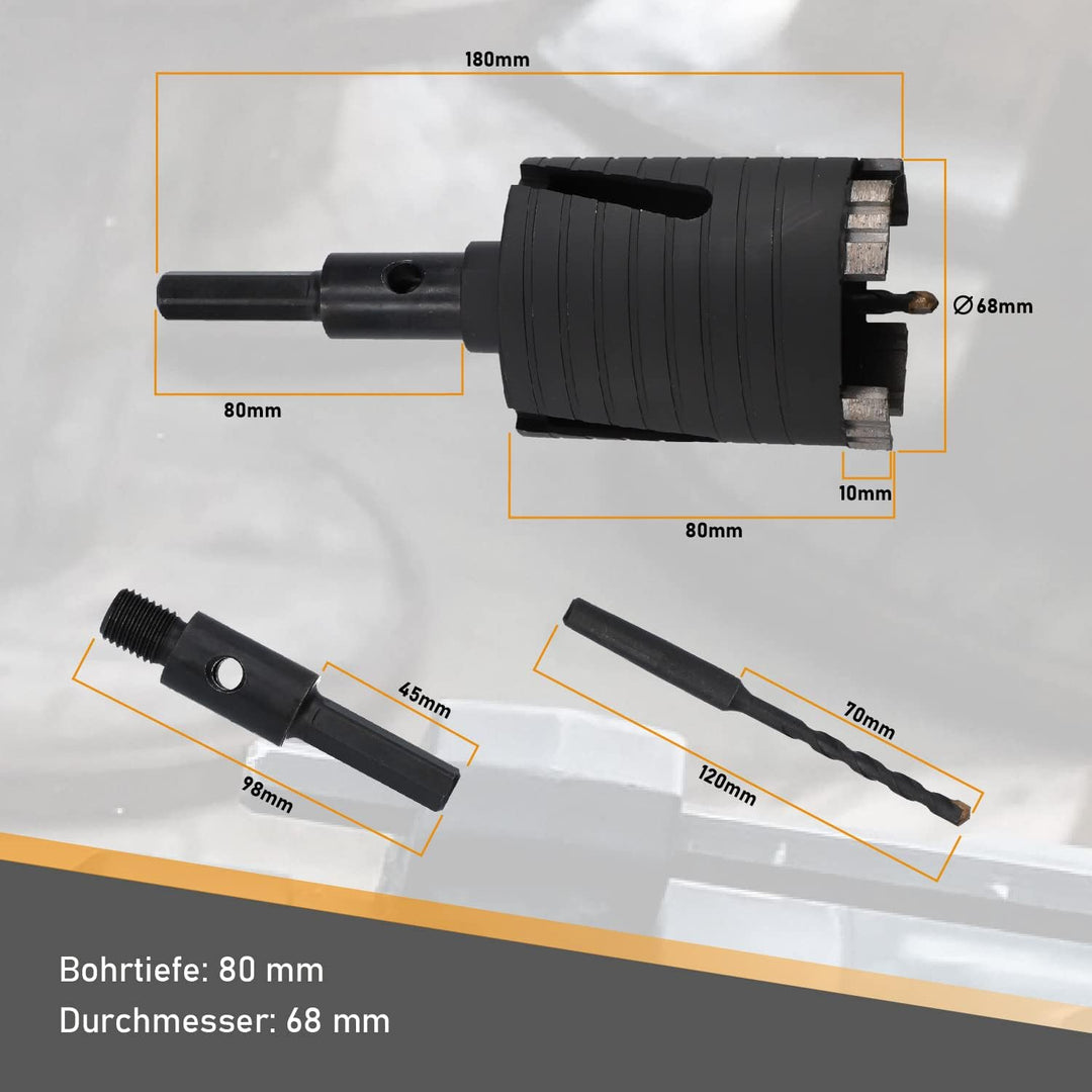 BTEC – Diamant Dosensenker 68 mm mit M16-Aufnahme + 80 mm Nutzlänge – Dosenbohrer für Mauerwerk, Kal