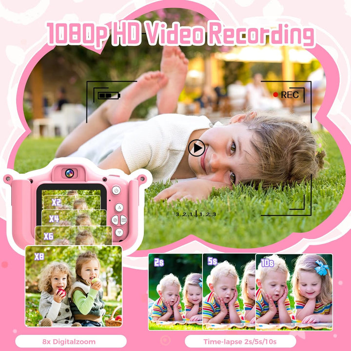 Kinderkamera 1080P mit 32GB & Spielen – Digitalkamera für Kinder ab 3 Jahren, Selfie Kamera mit Einh