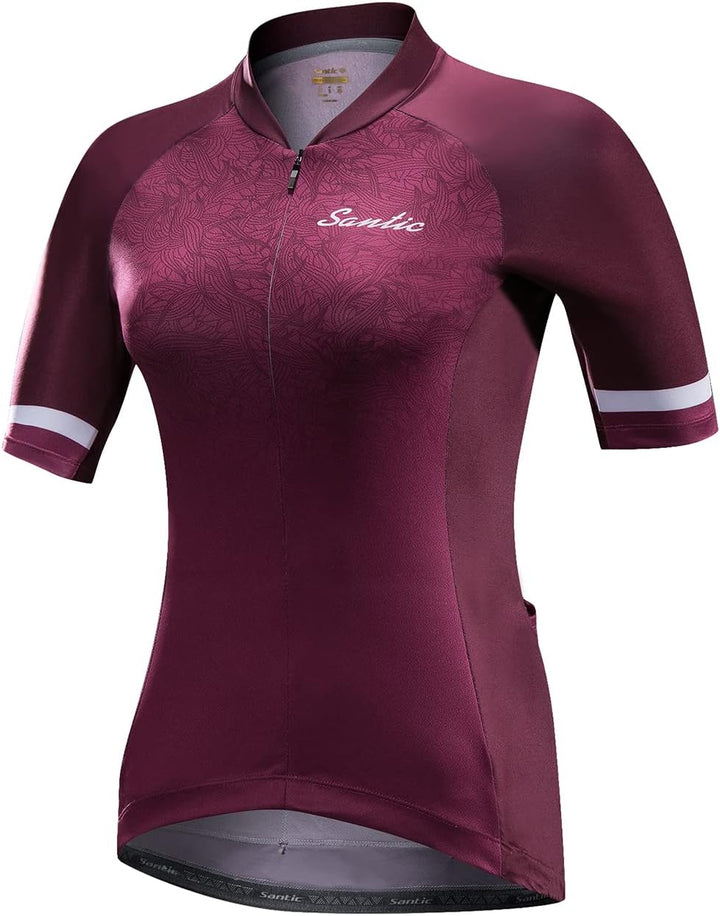 Santic Damen Radler-Trikot Kurzarm Atmungsaktives Fahrrad-Oberteil mit Reflektorstreifen Schnelltroc