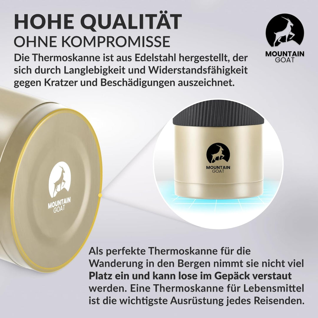MOUNTAIN GOAT Thermobehälter für Essen 1L aus Edelstahl, Doppelwandig, Druckentlastungsventil, Isoli