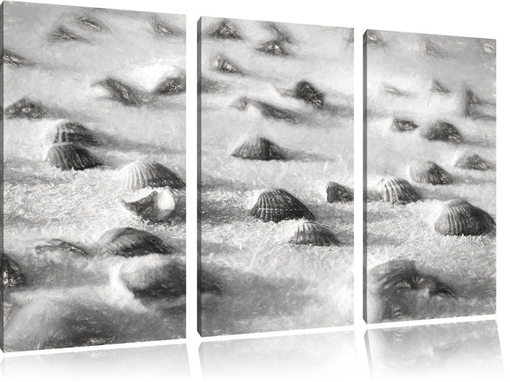 Pixxprint Muscheln im Sand Kunst als Leinwandbild/Grösse: 3 Teilig (120x80) / Wandbild/Kunstdruck/fe