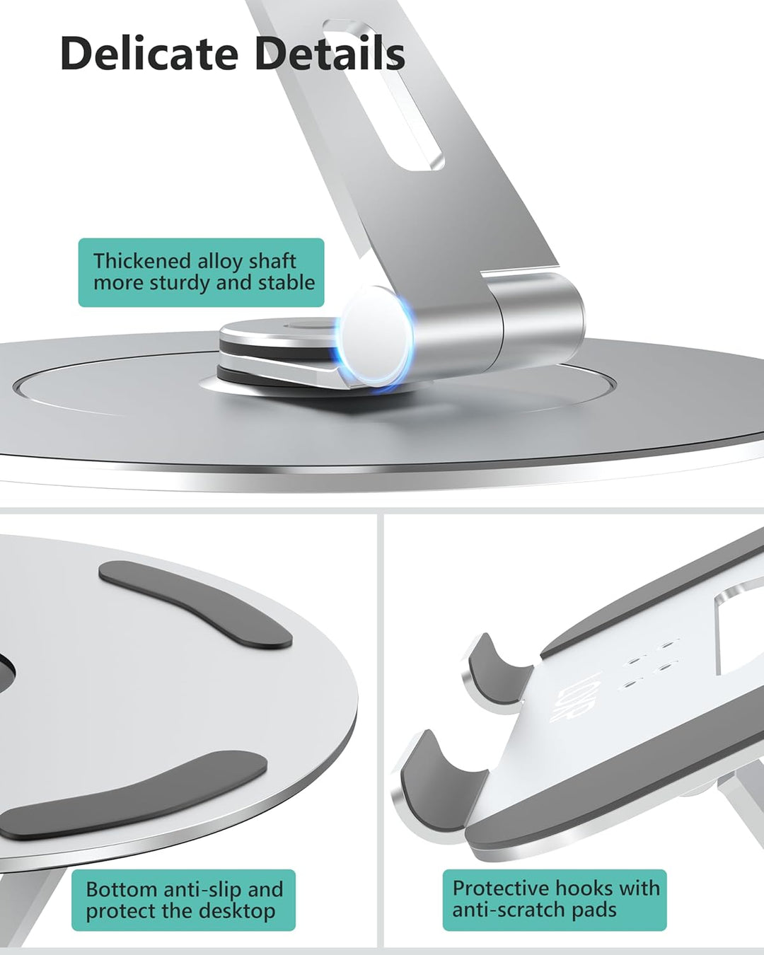 LOXP Verstellbarer Laptop-Ständer aus Aluminium für Schreibtisch, tragbar, um 360 Grad drehbar, höhe