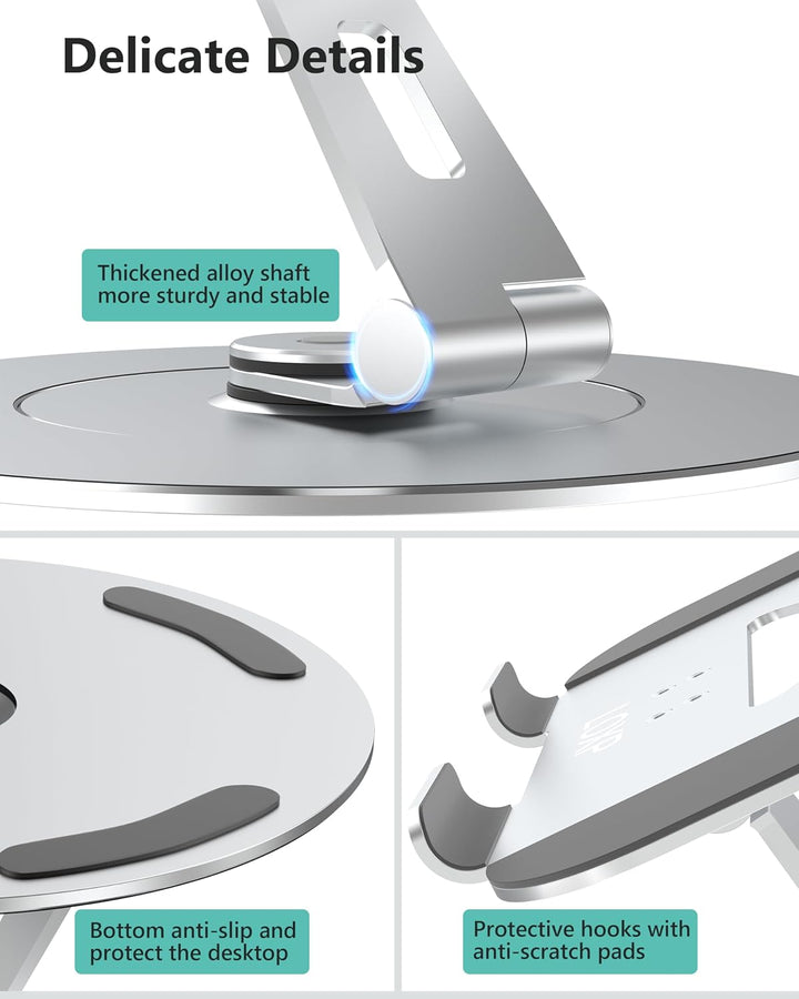 LOXP Verstellbarer Laptop-Ständer aus Aluminium für Schreibtisch, tragbar, um 360 Grad drehbar, höhe