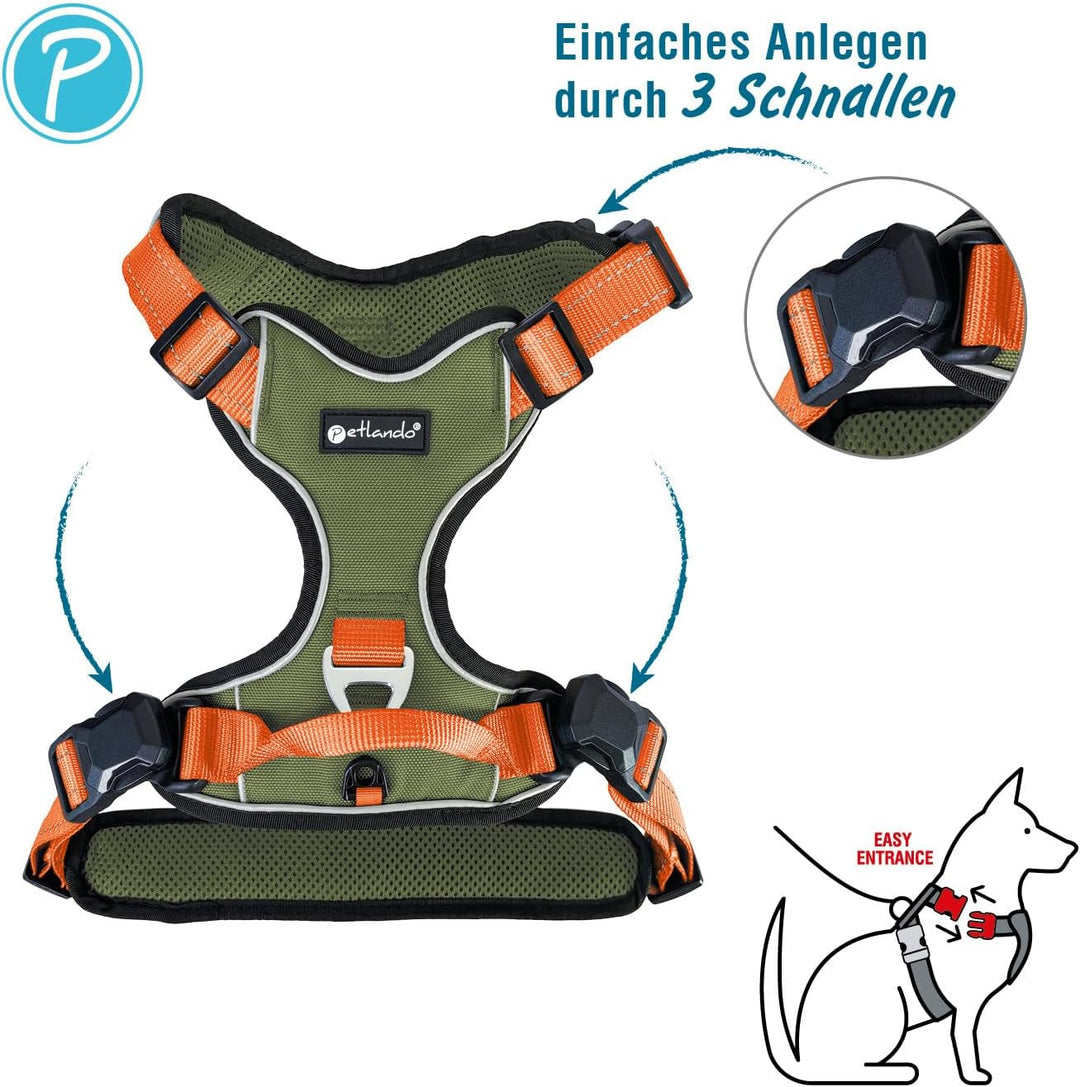 Petlando Hundegeschirr Magnetech– Innovative Magnetschnalle, mit Griff, Zwei D-Ringe, reflektierend,
