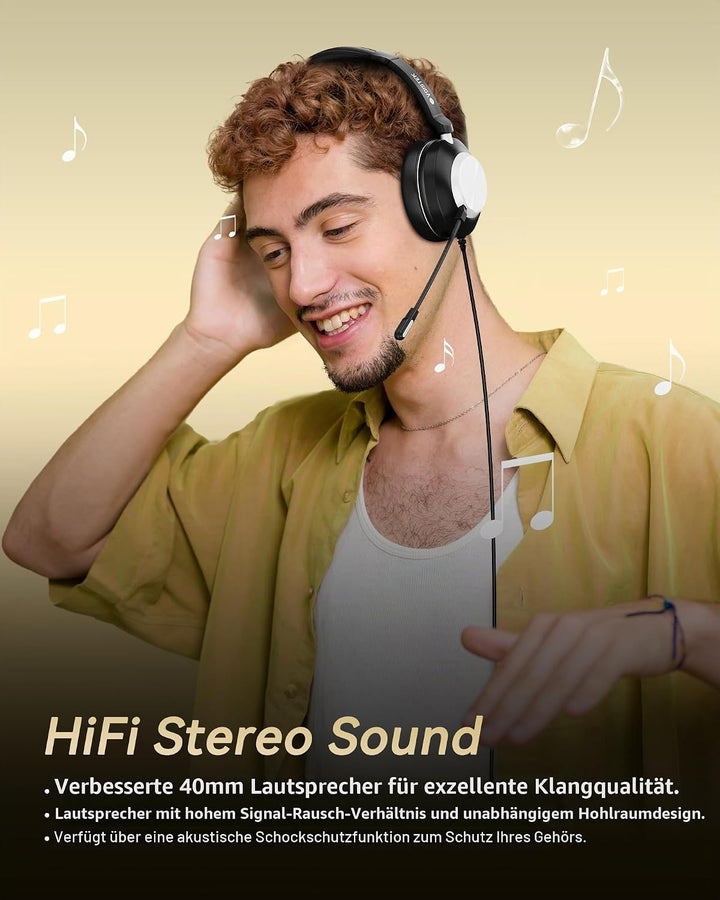 Headset mit Mikrofon (Single-Ear) USB/3,5mm/USB-C | Büro Headsets mit Noise Cancelling für Call Cent