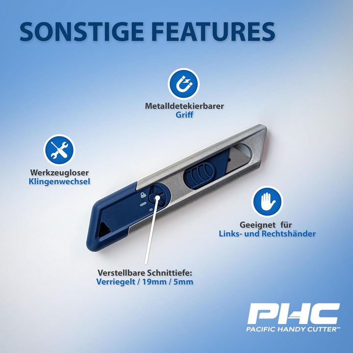 PHC Auto-Retract Metti™ MD Sicherheitsmesser • Automatischer Klingenrückzug • Metall detektierbares