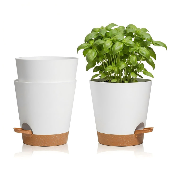 T4U 14cm Blumentopf mit Selbstbewässerung, 3er-Set Blumentopf mit Untersetzer, ideal für Innen- und