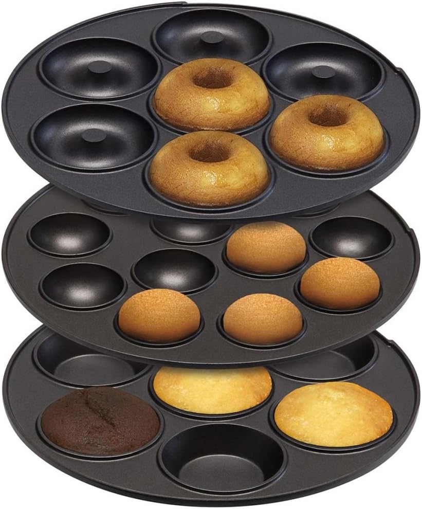 Bestron 3-in-1 Cakemaker im Retro Design, mit 3 auswechselbaren Backplatten, Donut-, Cupcake- und Ca