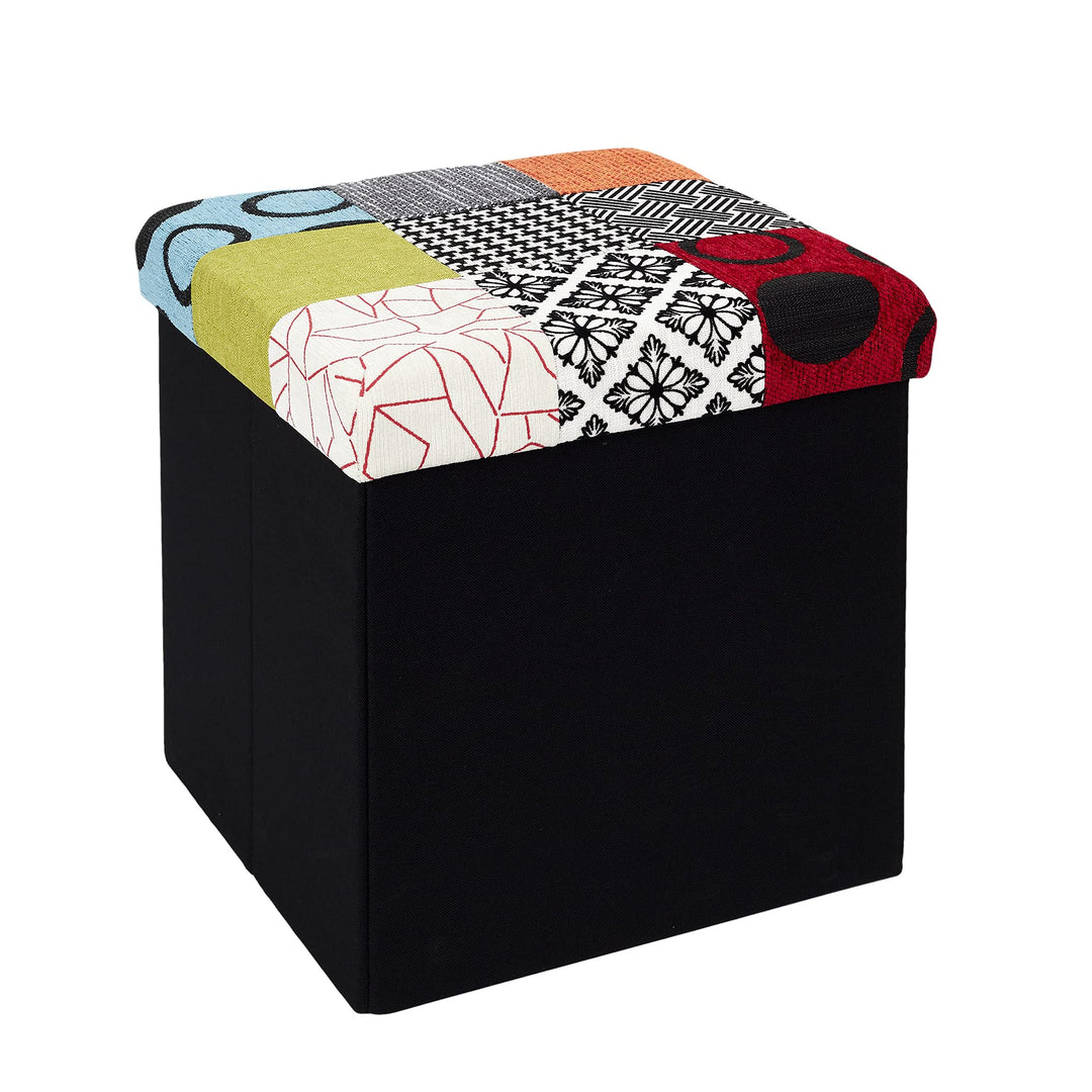 Home Deco Factory HD6506 Hocker mit Aufbewahrungsbox, zusammenlegbar, Patchwork-Design, zum Sitzen,