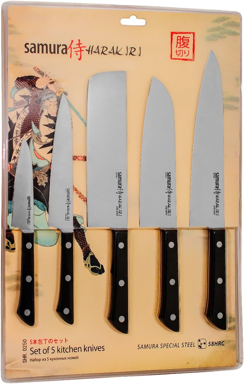 SAMURA Harakiri Profi Messer XXL Geschenk Set Ultra-scharf, AUS 8, Gemüsemesser, Allzweckmesser, Nak