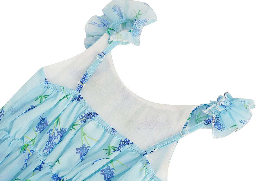 BONNY BILLY Mädchen Kleider Freizeit Blumen Sommerkleid Strandkleid Chiffonkleid Maxikleid mit Rüsch