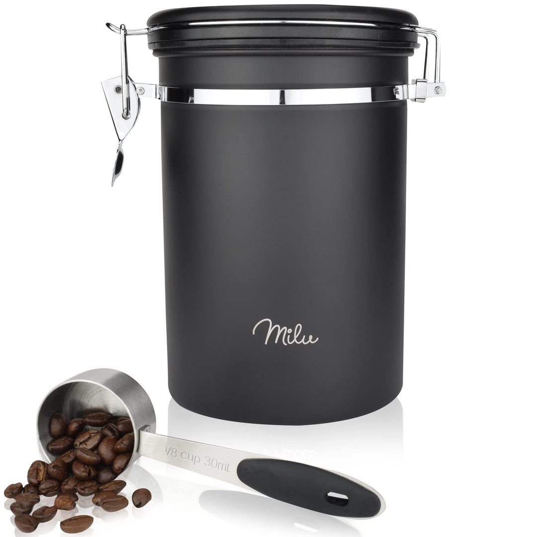 Milu Kaffeedose luftdicht | 500g, 700g | Kaffeebohnen Behälter Edelstahl Vorratsdosen Vakuum Kaffeeb