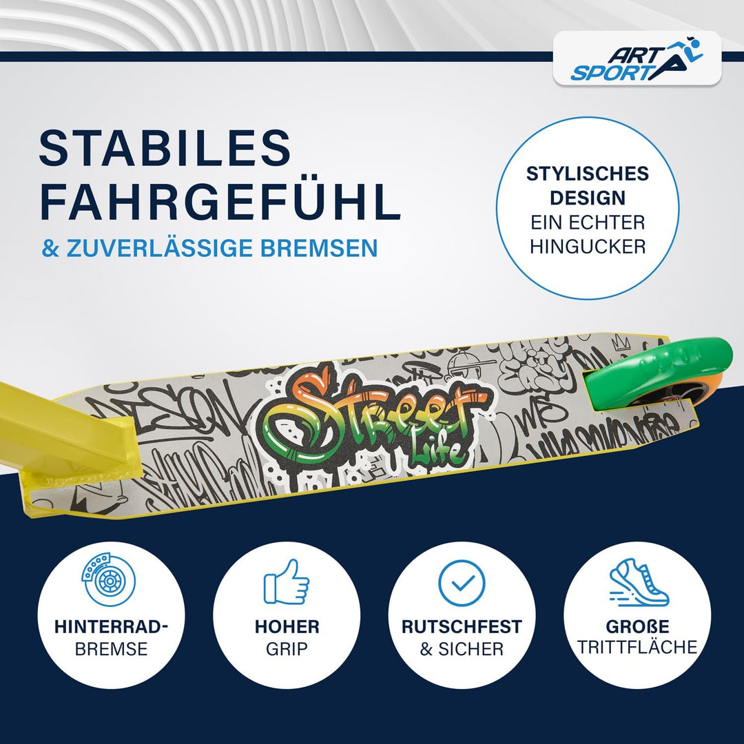 ArtSport Stunt Scooter mit 360° Lenkung, ABEC 9 Kugellager, 100 mm PU Räder & Griptape, Funscooter f