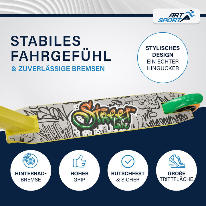 ArtSport Stunt Scooter mit 360° Lenkung, ABEC 9 Kugellager, 100 mm PU Räder & Griptape, Funscooter f