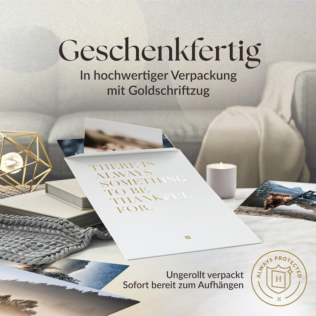 Heimlich® 8er Poster Set OHNE Rahmen | Naturmotive mit Bergen, Wald und Tieren für Wohnzimmer | Wand