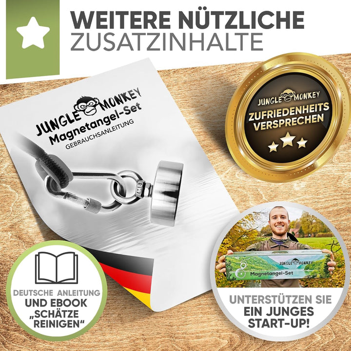Jungle Monkey Premium Magnetangel Set - 200KG Zugkraft DEKRA geprüft - Magnetfischen Komplettset ink