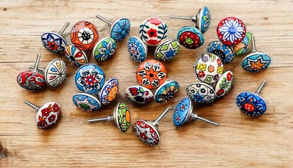 Mix aus Keramik knäufen im Vintage-Look, Blumendesign, Griffe für Türen, Schränke, Schubladen, 20 St