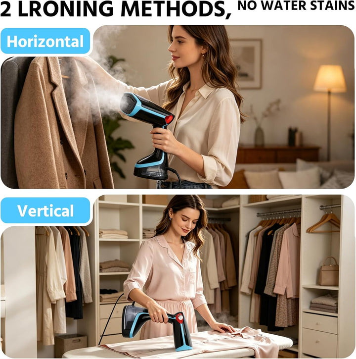 Dampfglätter 1400W, Tragbarer Dampfbügler, 350ml abnehmbarer Wassertank, 4500 Pa Saugleistung, Reise
