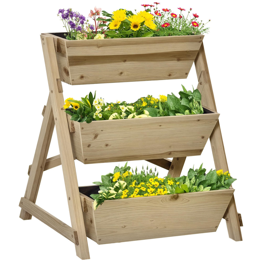 Outsunny Hochbeet Blumentreppe Holz Blumenleiter mit 3 Ablagen Pflanzentreppe Pflanzregal Pflanzenst