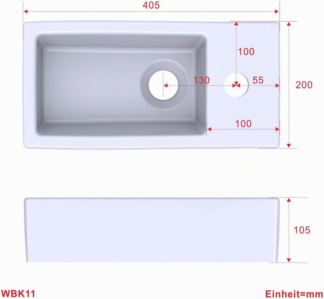 Waschbecken Keramik Waschtisch Hängewaschbecken klein Handwaschbecken Weiss Eckig 40 x 20 cm Badezim