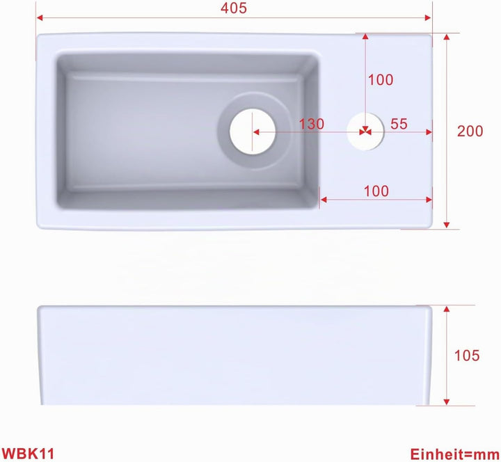 Waschbecken Keramik Waschtisch Hängewaschbecken klein Handwaschbecken Weiss Eckig 40 x 20 cm Badezim
