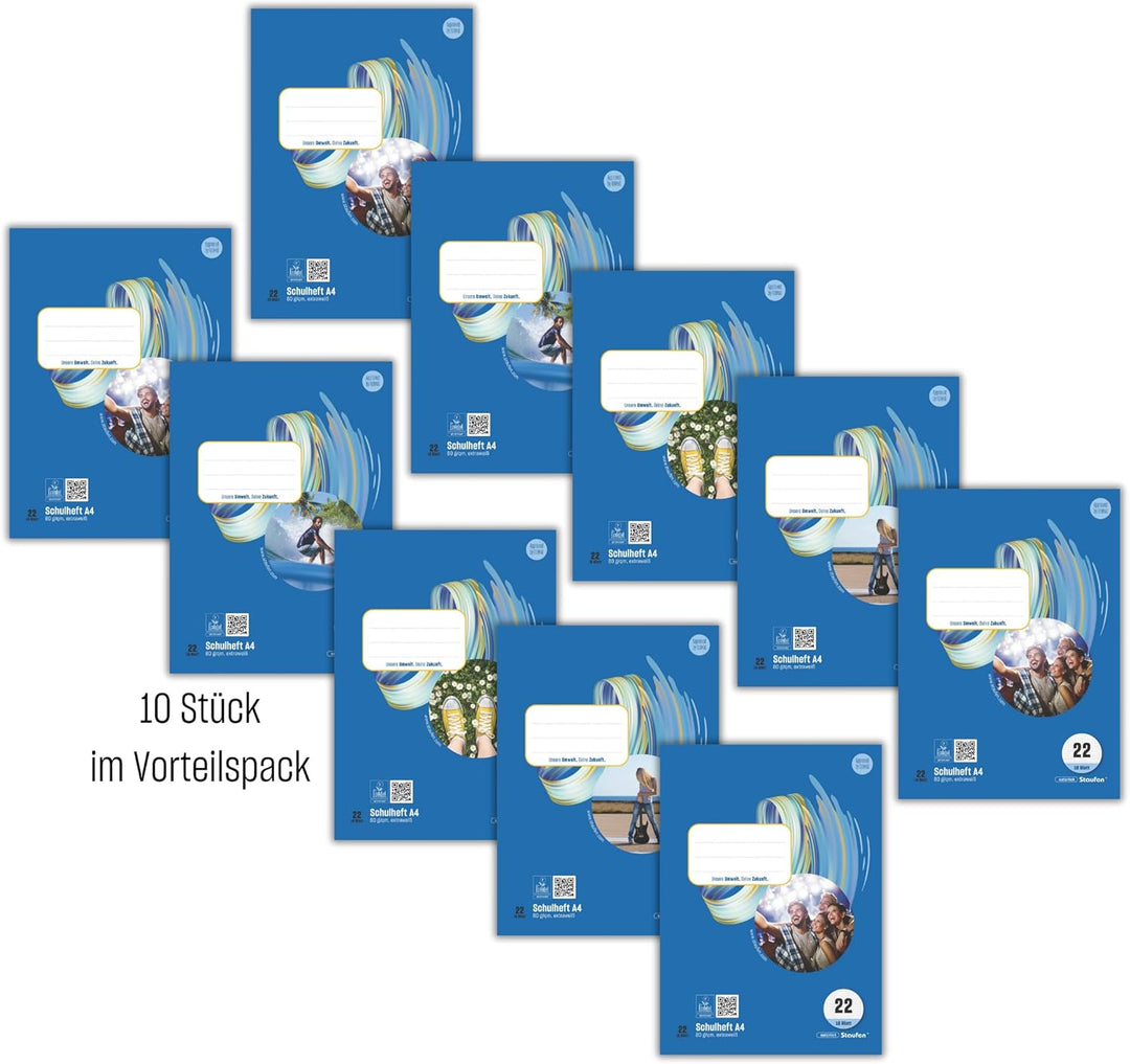 Staufen Style Schulheft - 10 Hefte je 16 Blatt, DIN A4, Lineatur 22 (5 mm kariert), 80 g/m² Papier