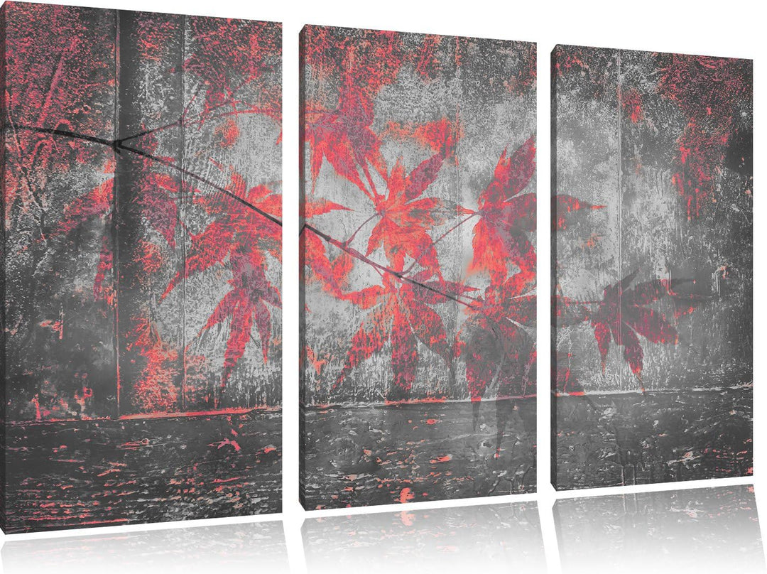 Pixxprint Pinke Ahornblätter über Wasser als Leinwandbild/Grösse: 3 Teilig (120x80 cm) cm/Wandbild/K