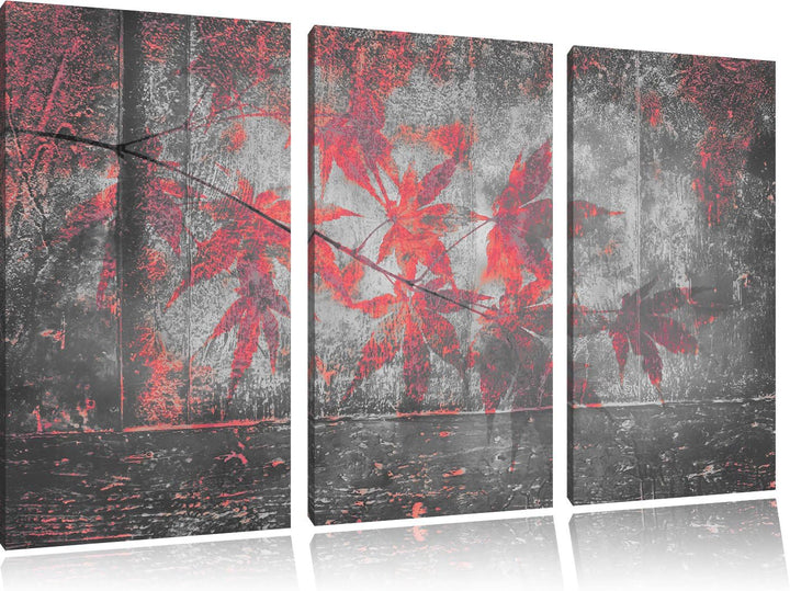 Pixxprint Pinke Ahornblätter über Wasser als Leinwandbild/Grösse: 3 Teilig (120x80 cm) cm/Wandbild/K