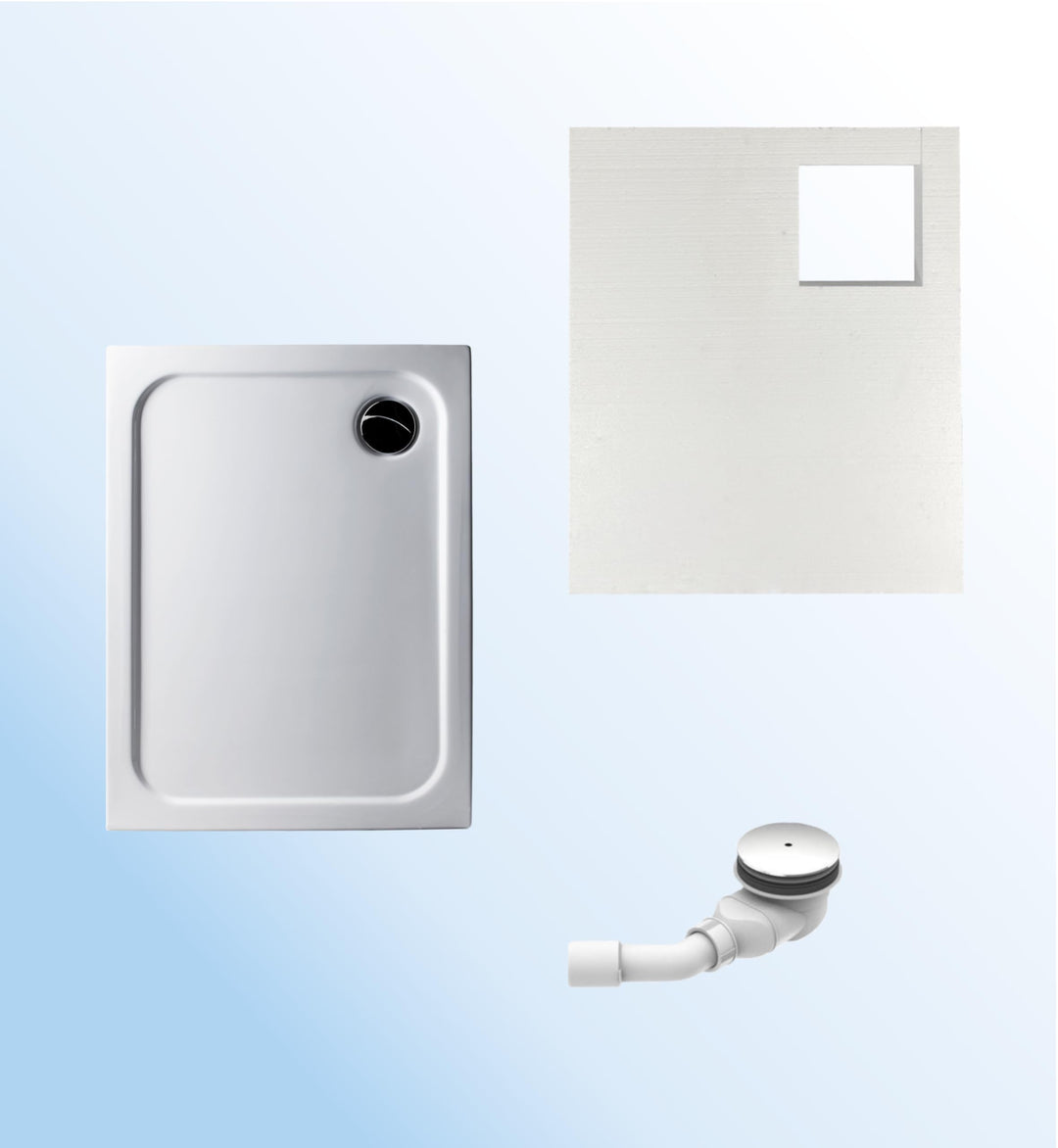 KOMPLETT-PAKET: Duschwanne 90 x 75 cm superflach 2,5 cm weiss Dusche mit GERADER UNTERSEITE Acryl +