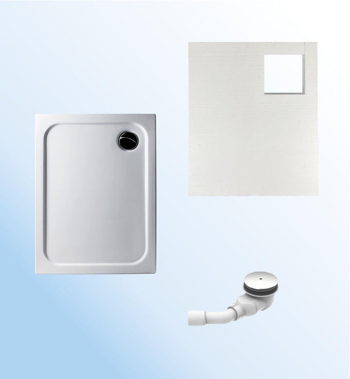 KOMPLETT-PAKET: Duschwanne 90 x 75 cm superflach 2,5 cm weiss Dusche mit GERADER UNTERSEITE Acryl +