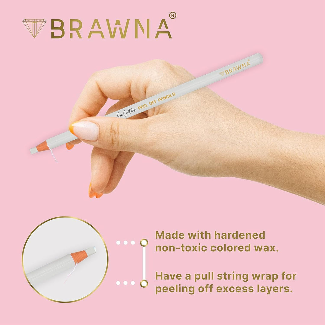 BRAWNA 6er Set Brow Pro Peel-Off Mapping Stifte Weiss – Präzise Augenbrauen &amp; Lippen Vorzeichnung –
